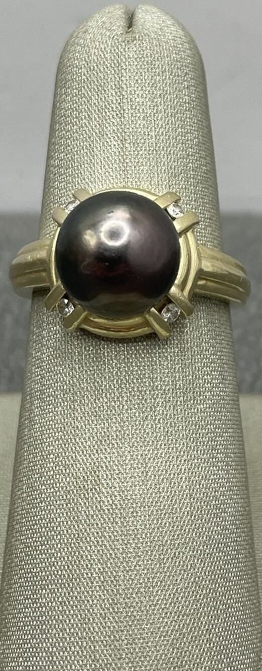 14K Yellow Gold Purple/Grey Pearl & Diamond Accents Ring (26367)